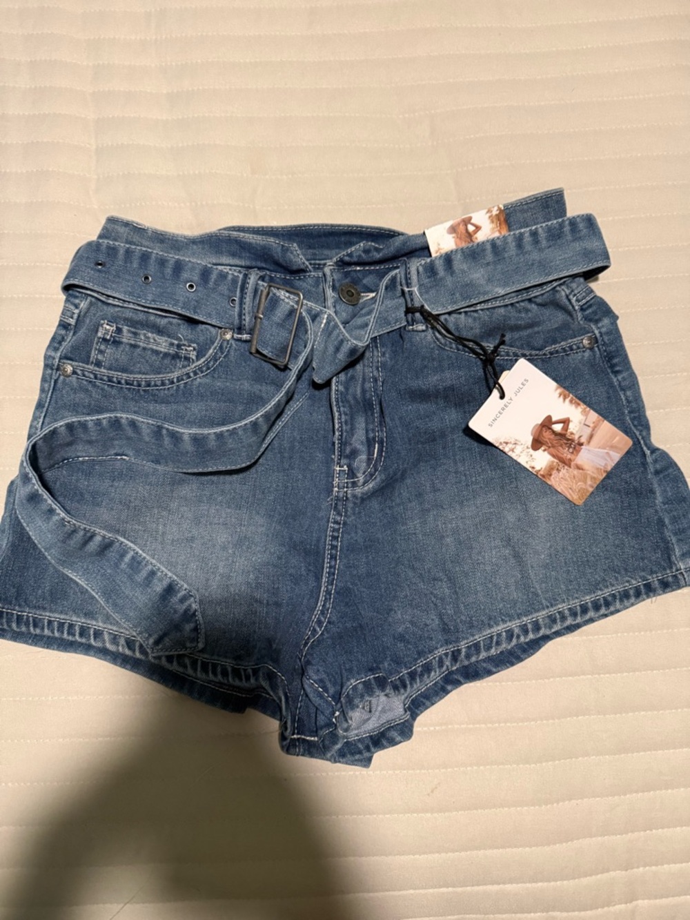 Sincerely Jules Blue High-Rise Belted Denim Shorts